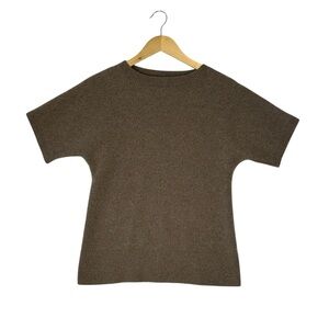 Prive Cashmere Sweater Top Womens Medium Brown Pullover Short Sleeve Crew Neck